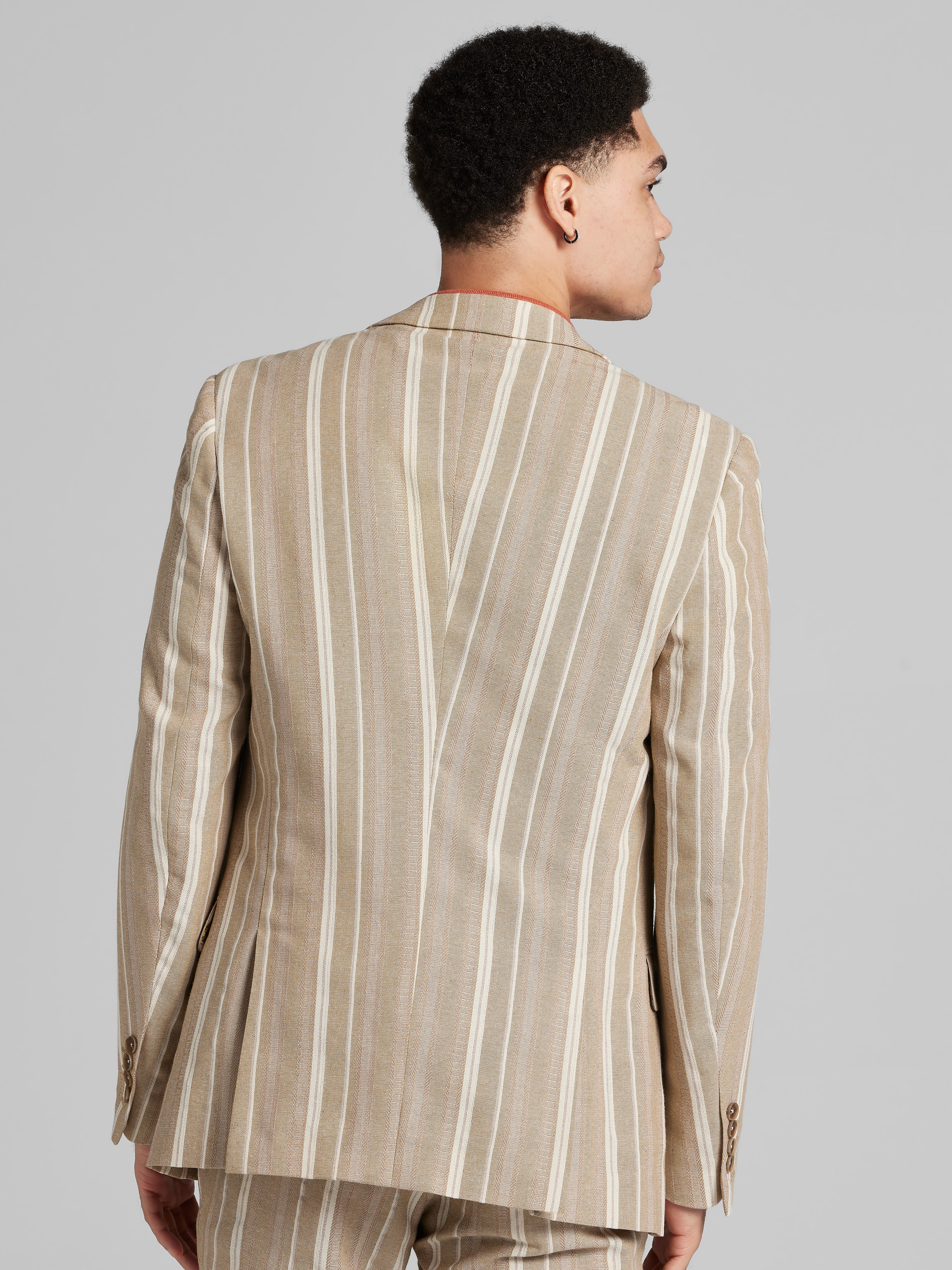 Slim Fit Linen Blend Stripe Suit Jacket