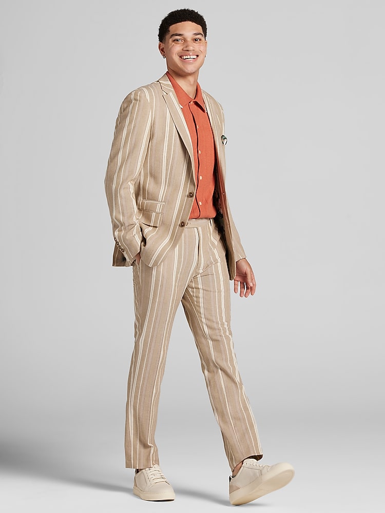 【DEARMINE】Blon Stripe Coat Pkrboro Men's Stripe Blazer Notch Lapel One Button Suit