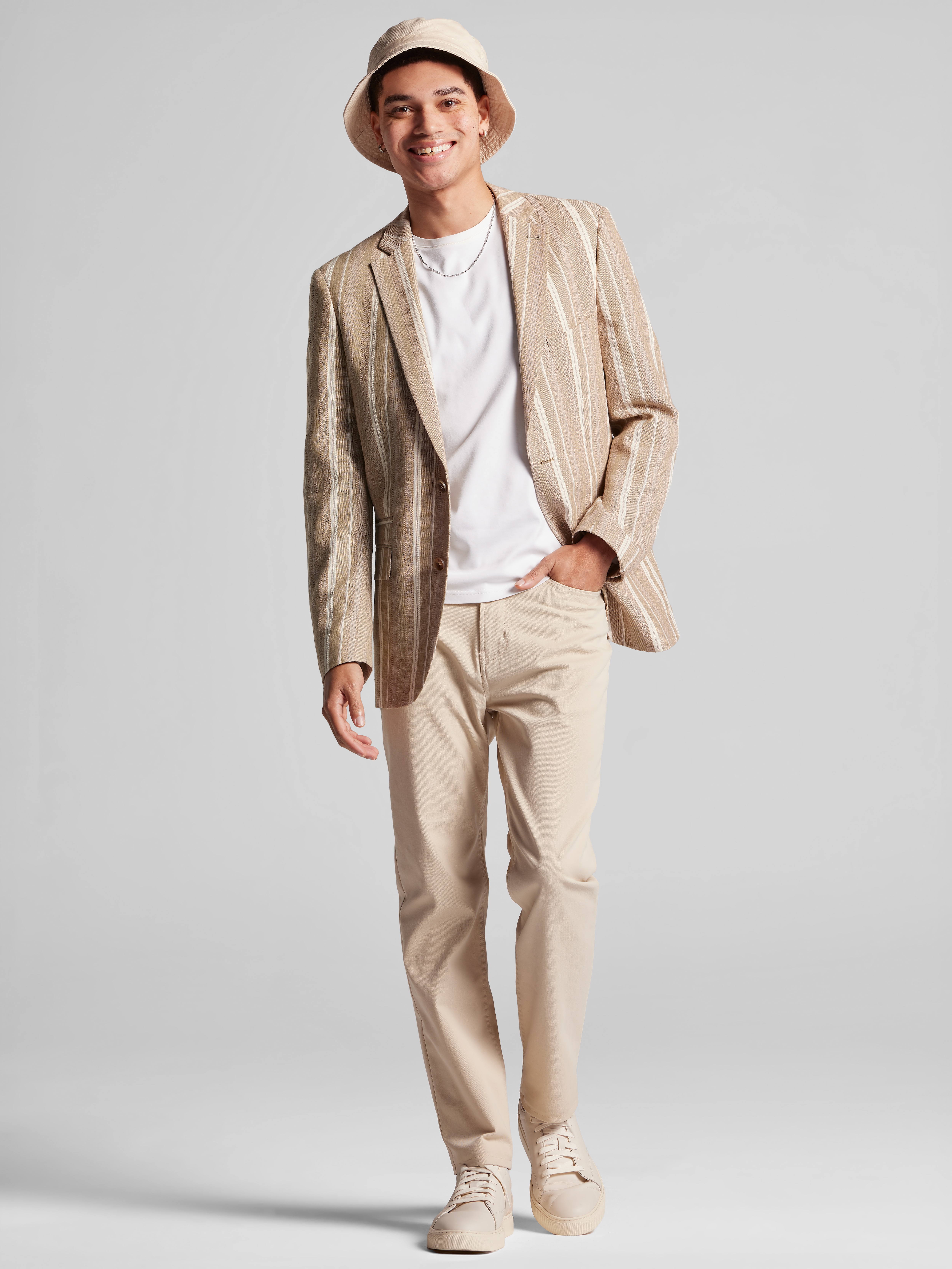 Slim Fit Linen Blend Stripe Suit Jacket