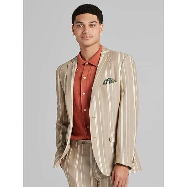 Paisley & Gray Men's Slim Fit Linen Blend Stripe Suit Jacket Tan Stripe - Size: 36 Regular TMW35B036205