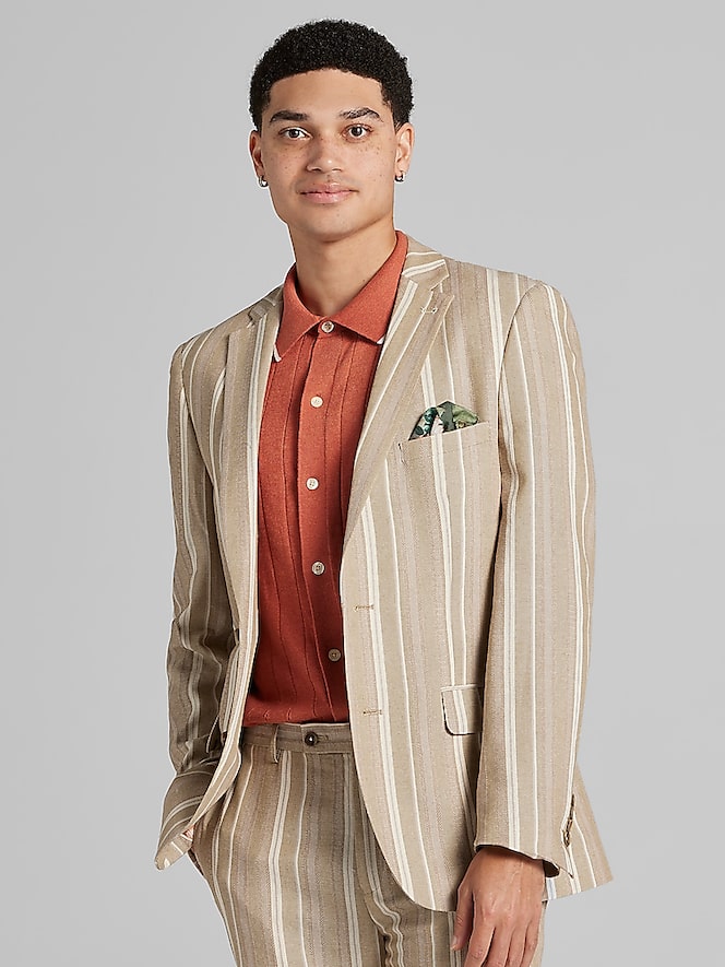 Paisley &Amp; Gray Slim Fit Linen Blend Stripe Suit Jacket