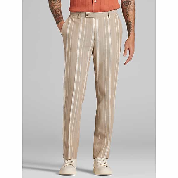 Paisley & Gray Men's Slim Fit Linen Blend Stripe Suit Pants Tan Stripe - Size: 33W x 32L TMW35B233T05