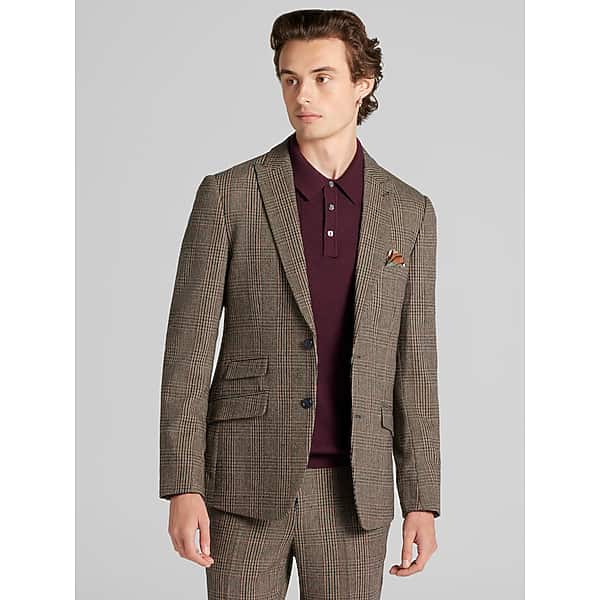 Paisley & Gray Big & Tall Men's Slim Fit Plaid Suit Jacket Teal/Burg Brown Plaid - Size: 50 Regular TMW35B650263