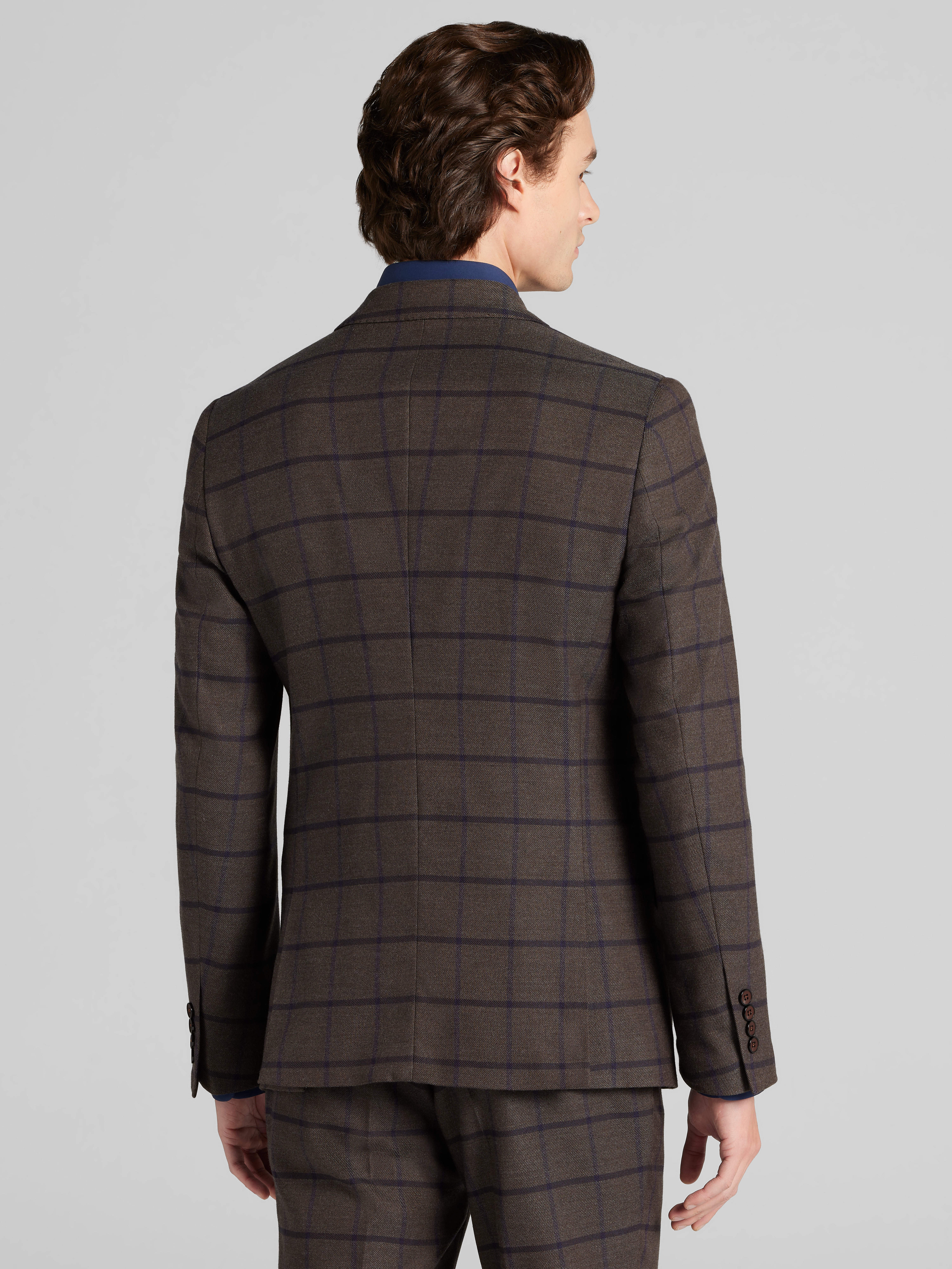 Slim Fit Windowpane Plaid Suit Jacket