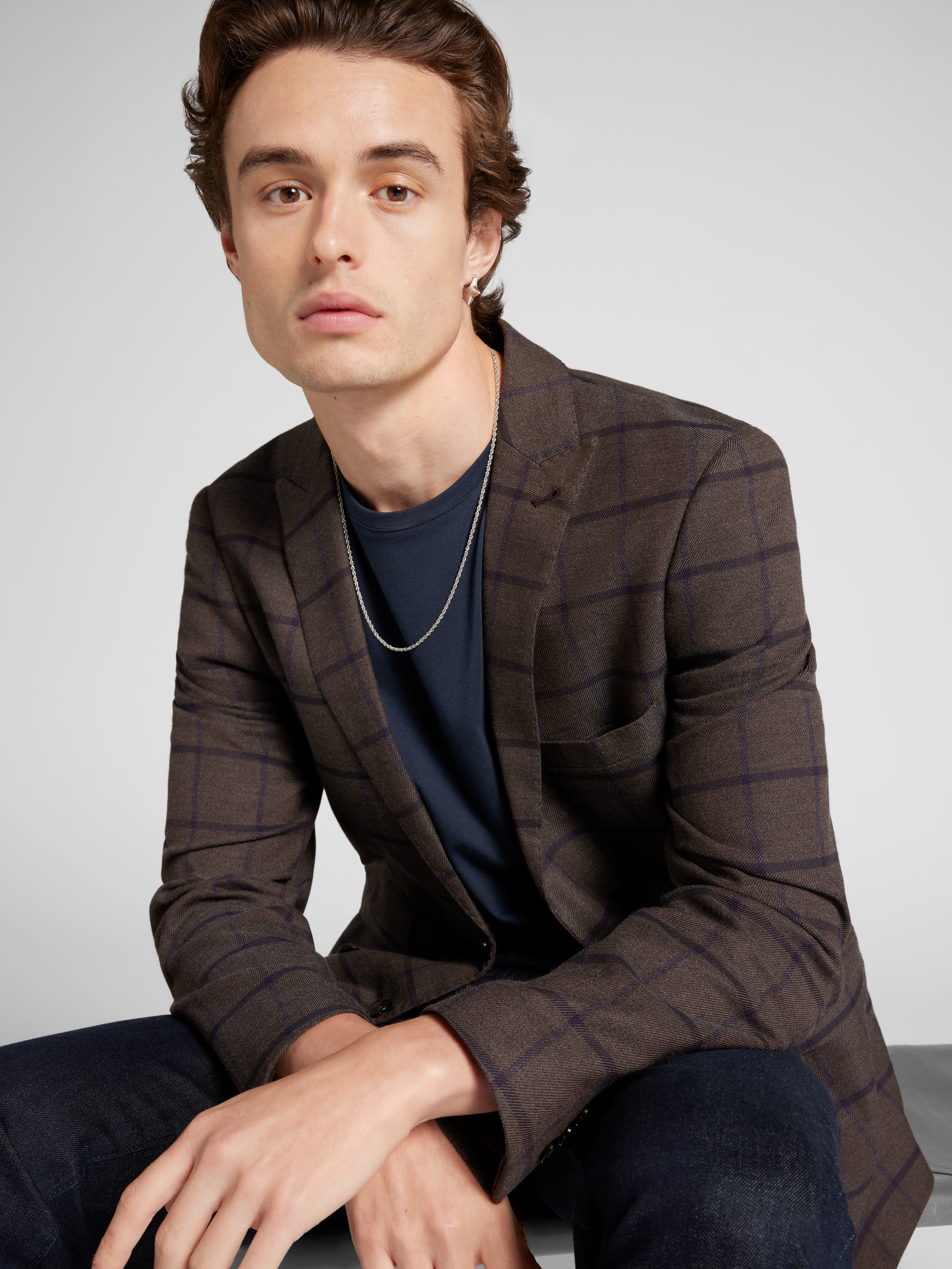 Slim Fit Windowpane Plaid Suit Jacket