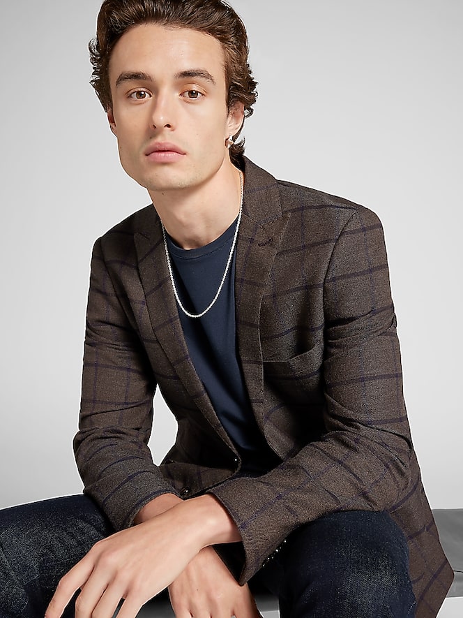 Paisley &Amp; Gray Slim Fit Windowpane Plaid Suit Jacket
