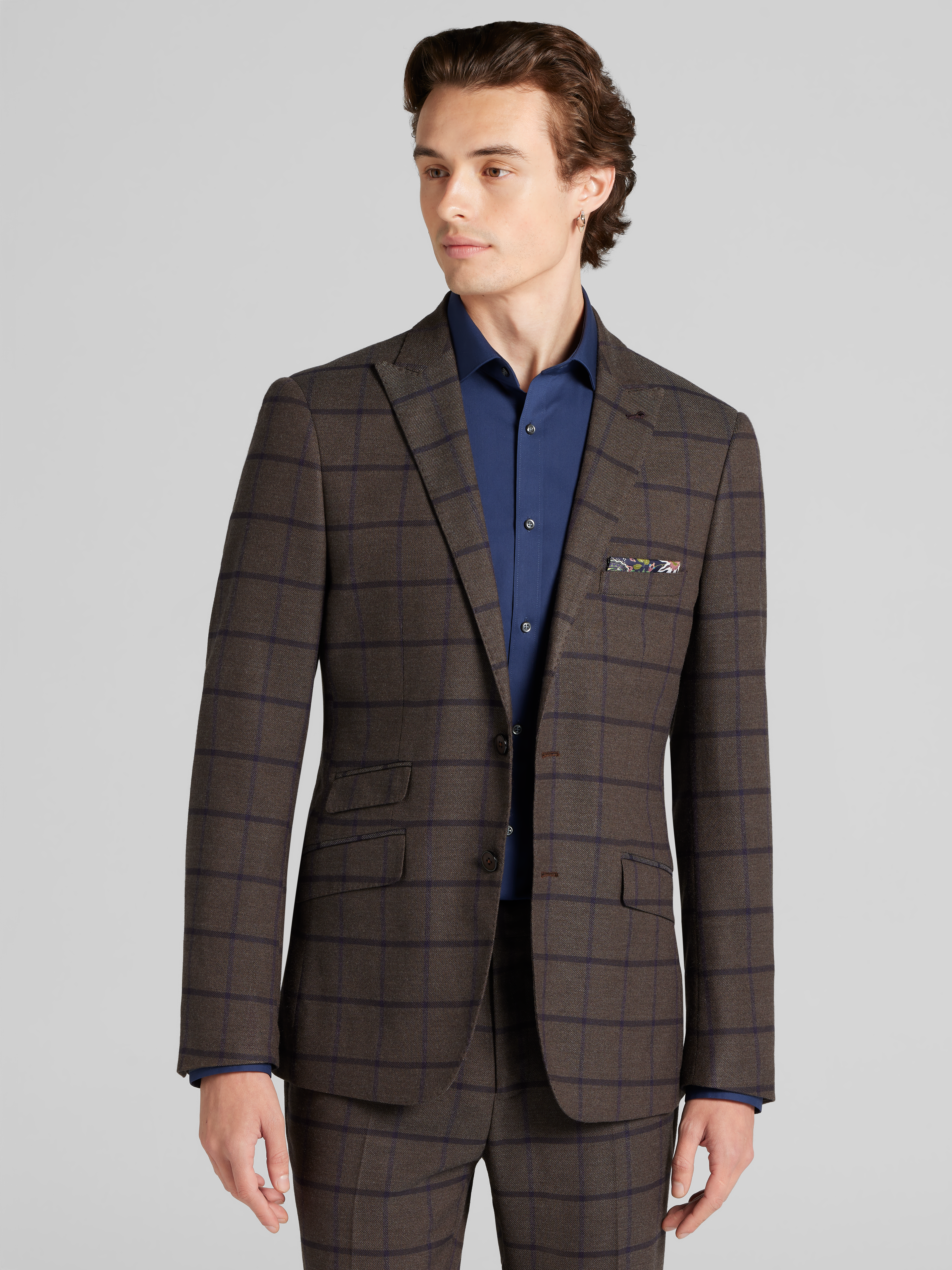 Slim Fit Windowpane Plaid Suit Jacket