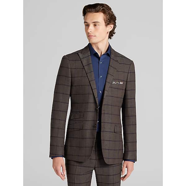 Paisley & Gray Big & Tall Men's Slim Fit Windowpane Plaid Suit Jacket Brown Violet Windowpane - Size: 50 Regular TMW36BP50263