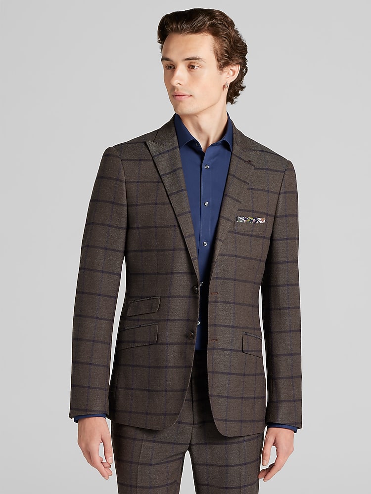 Paisley & Gray Slim Fit Windowpane Plaid Suit Jacket, Brown Violet