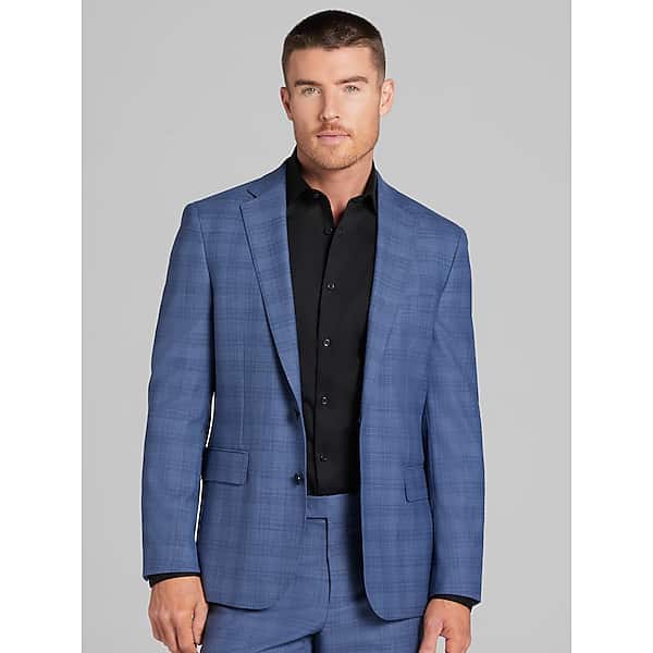 JOE Joseph Abboud Slim Fit Plaid Men's Suit Jacket Lt Blue Plaid - Size: 44 Extra Long TMW35DB44467
