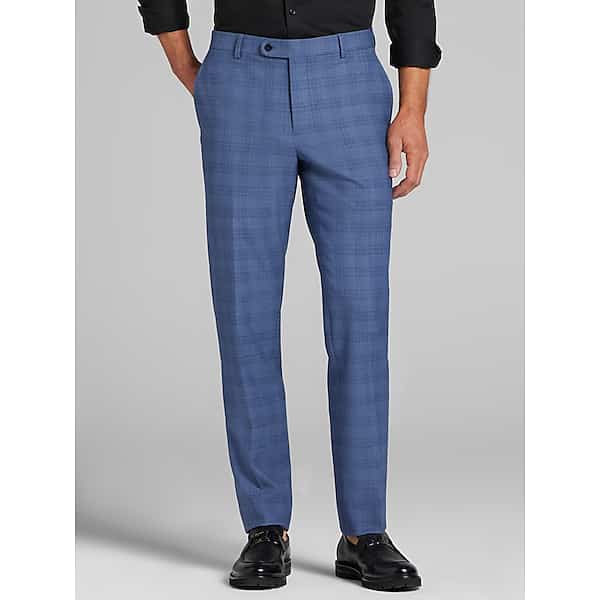 JOE Joseph Abboud Slim Fit Plaid Men's Suit Pants Lt Blue Plaid - Size: 46W x 30L TMW35FB46067