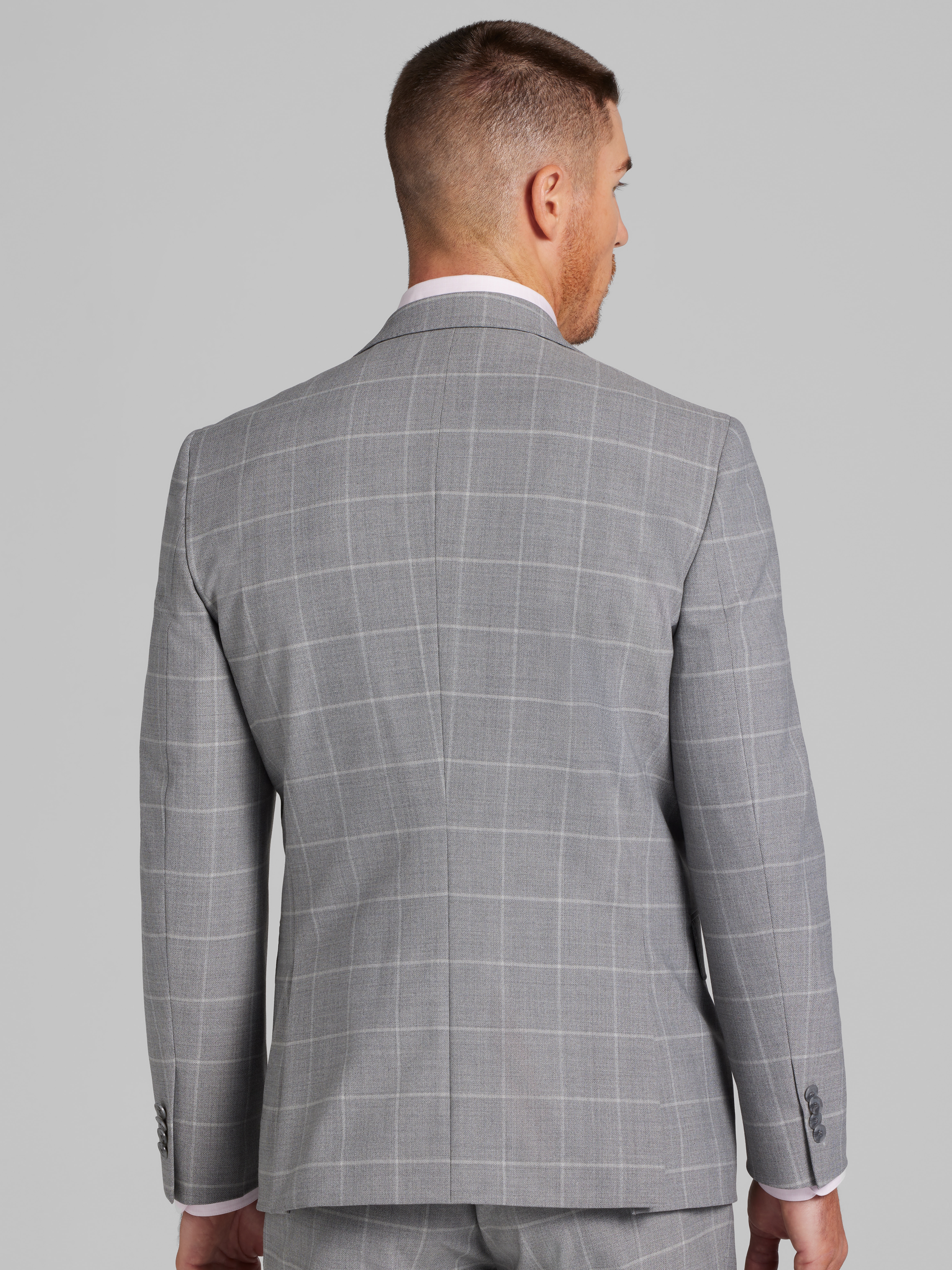 Slim Fit Windowpane Plaid Suit Jacket