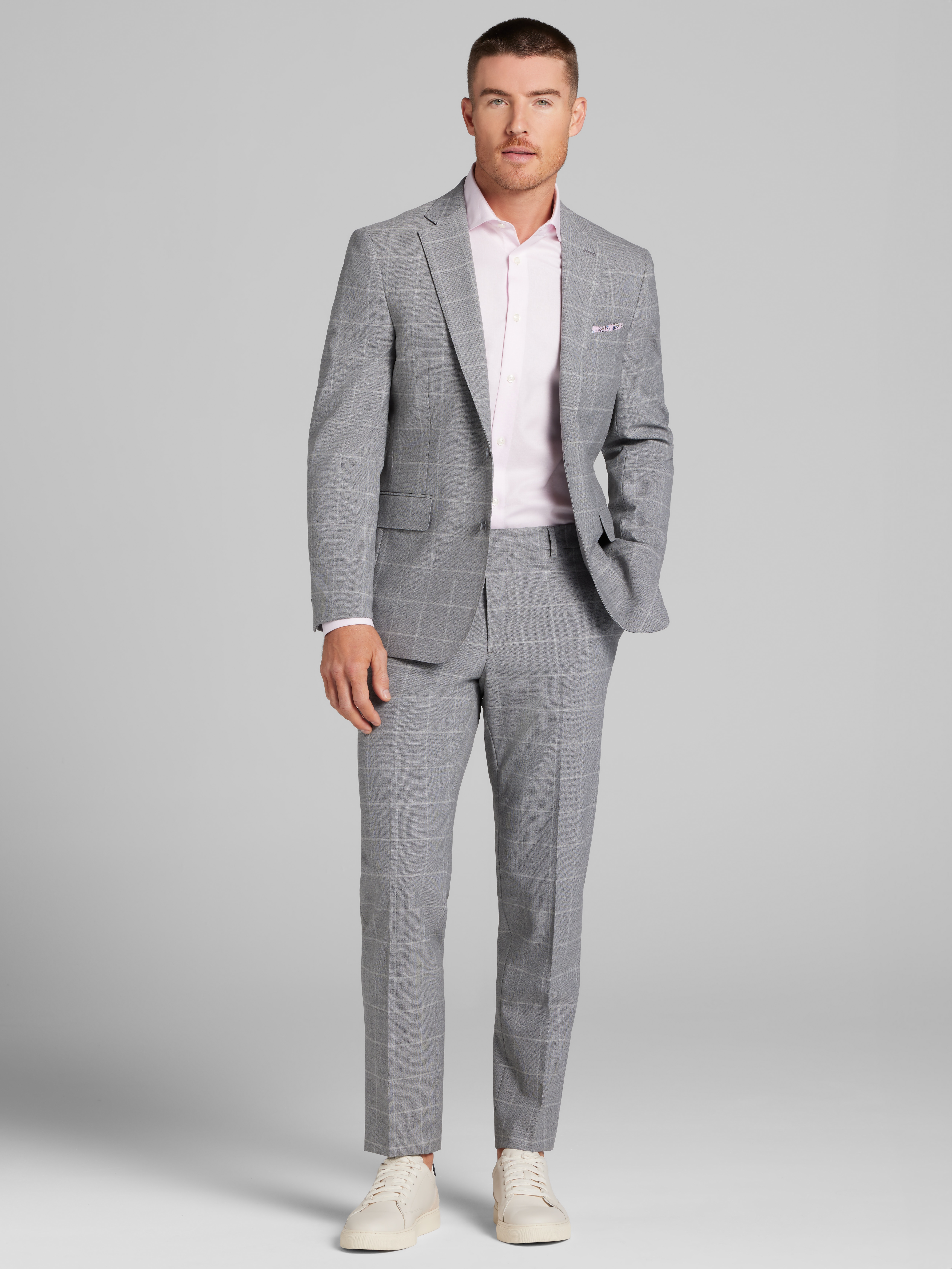 Slim Fit Windowpane Plaid Suit Jacket