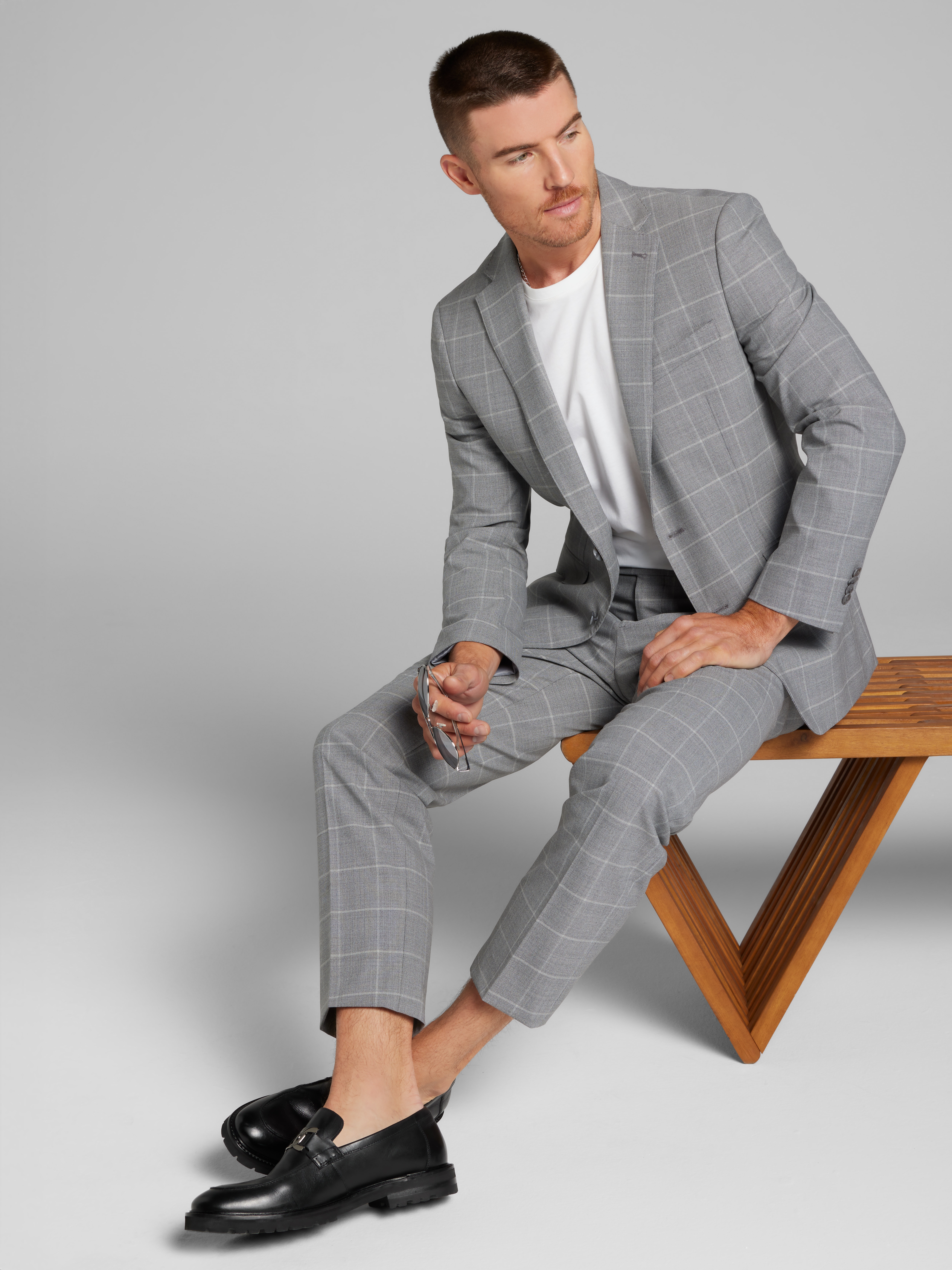 Slim Fit Windowpane Plaid Suit Jacket