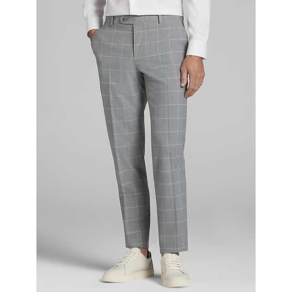 JOE Joseph Abboud Slim Fit Windowpane Plaid Men's Suit Pants Platinum Windowpane - Size: 48W x 30L TMW35KB48064