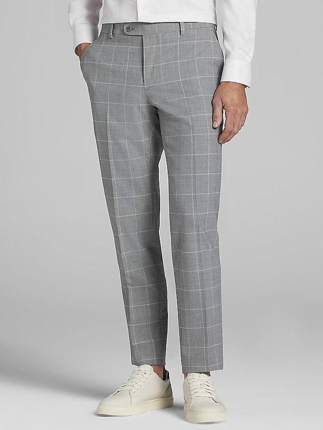 JOE Joseph Abboud Slim Fit Windowpane Plaid Men's Suit Pants , Platinum Windowpane / Gray