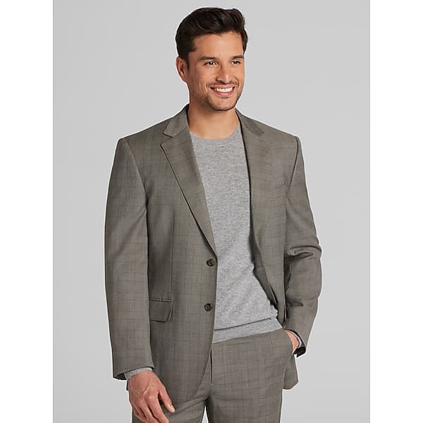 Wilke-Rodriguez Big & Tall Men's Modern Fit Plaid Suit Light Brown Plaid - Size: 42 Extra Long TMW360B42463