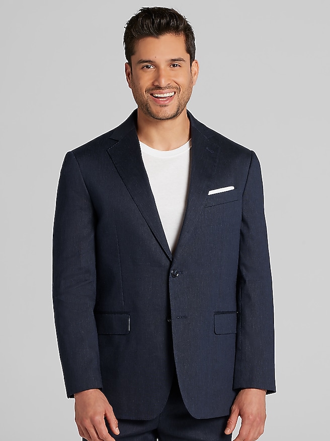 Joseph Abboud Big & Tall Modern Fit Performance Linen Men's Suit Jacket , Navy Solid / Blue