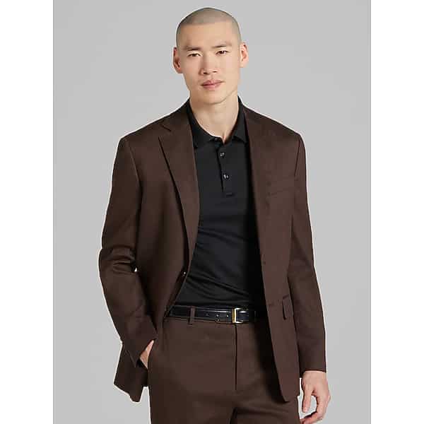 Joseph Abboud Big & Tall Modern Fit Performance Linen Men's Suit Jacket Chocolate Brown - Size: 44 Extra Long TMW362B44426