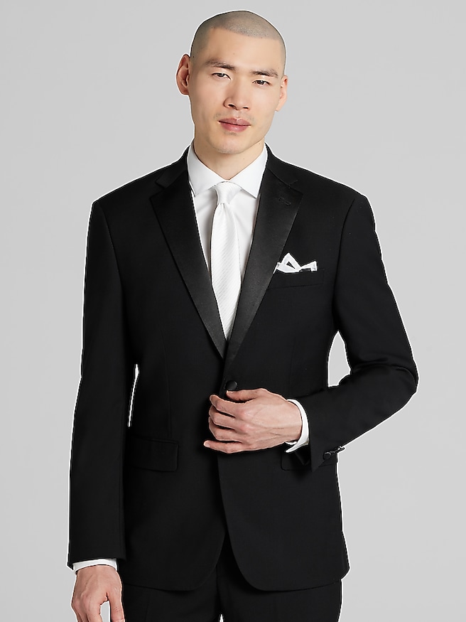 Pronto Uomo Platinum Men's Slim Fit Wool Blend Notch Lapel Tuxedo Jacket , Formal / Black