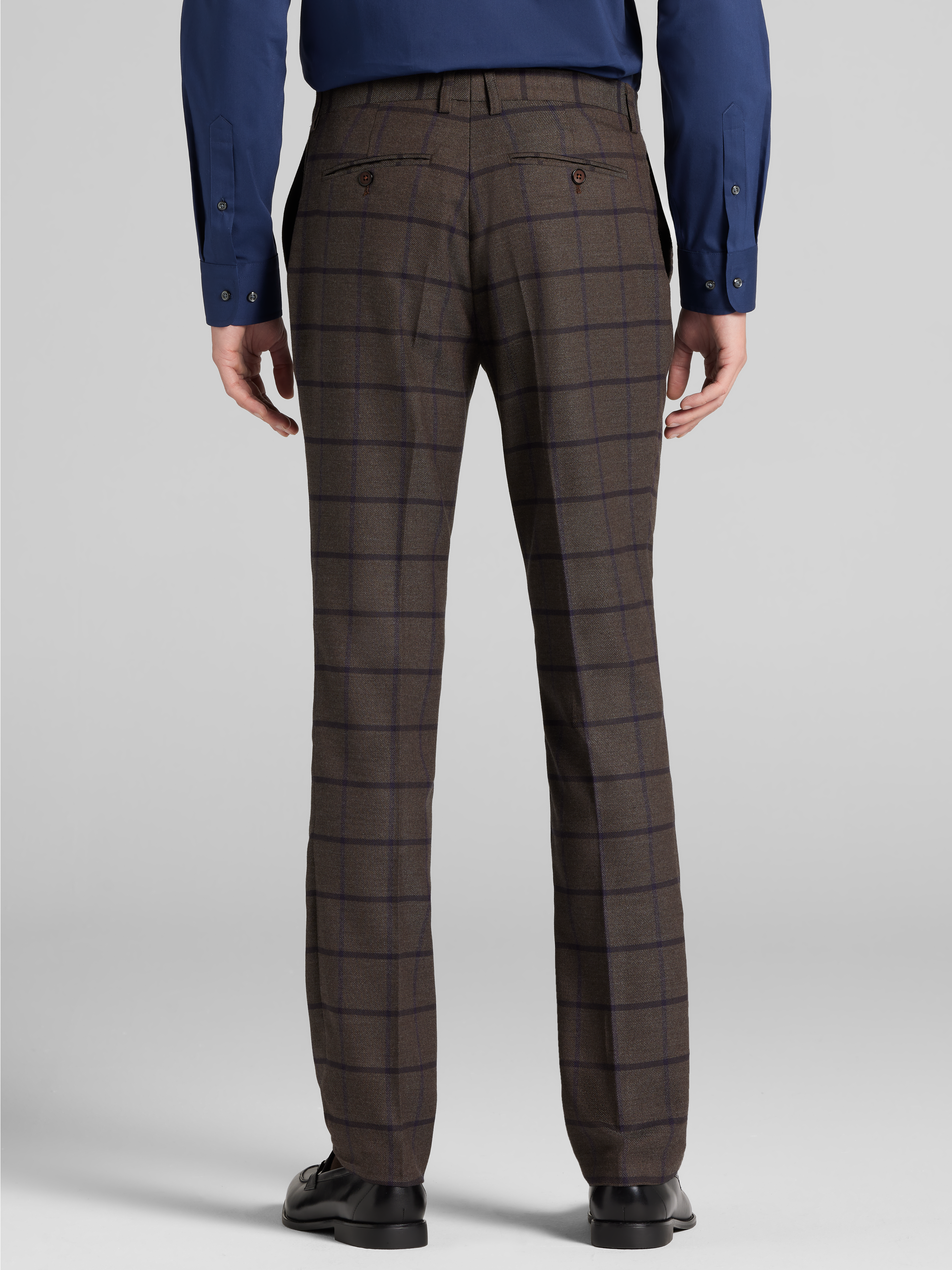 Slim Fit Windowpane Plaid Suit Pants