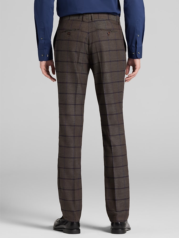 brown plaid dress pants mens Men's Casual Plaid Dress Pants Slim Fit Flat-Front Tapered Business Pants  Stretch Stylish Skinny Pencil Trousers Brown at Amazon Men's Clothing store