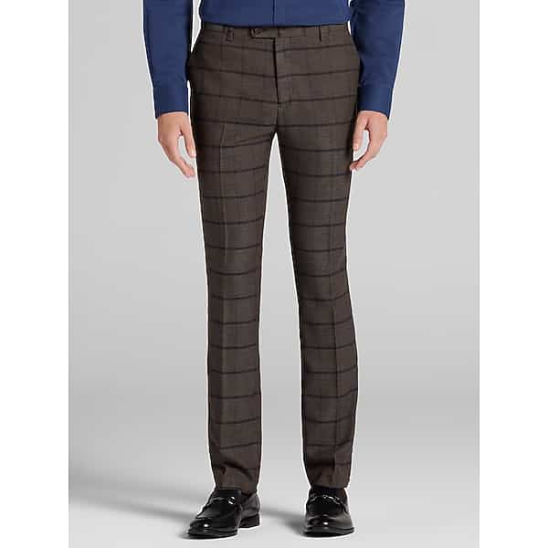 Paisley & Gray Men's Slim Fit Windowpane Plaid Suit Pants Brown Violet Windowpane - Size: 33W x 32L TMW36BW33T63