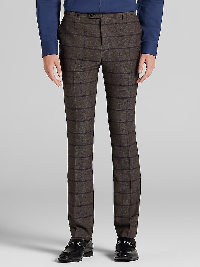 Paisley &Amp; Gray Slim Fit Windowpane Plaid Suit Pants
