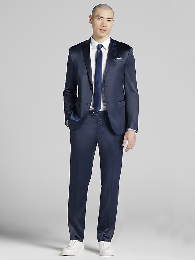 Egara Skinny Fit Shiny Men's Suit Jacket , Navy Shiny / Blue