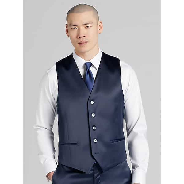 Egara Big & Tall Skinny Fit Shiny Men's Suit Vest Navy Shiny - Size: XXL