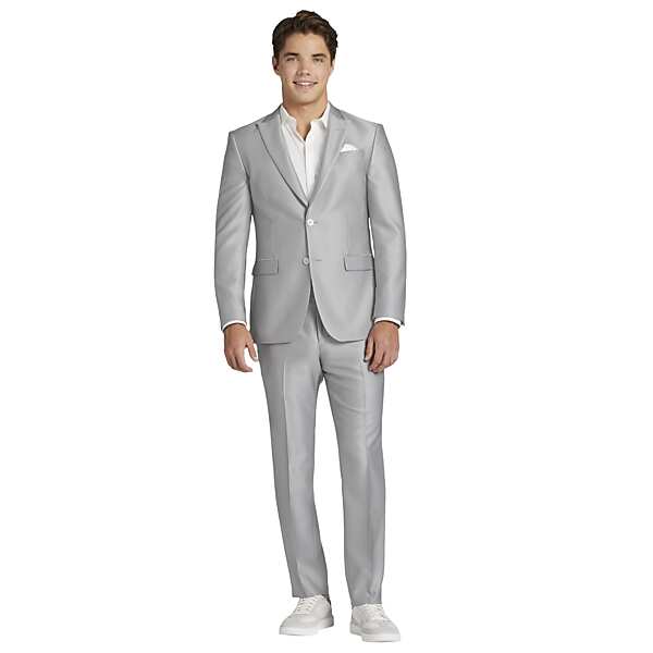 Egara Skinny Fit Shiny Men's Suit Jacket Pewter Shiny - Size: 37 Regular
