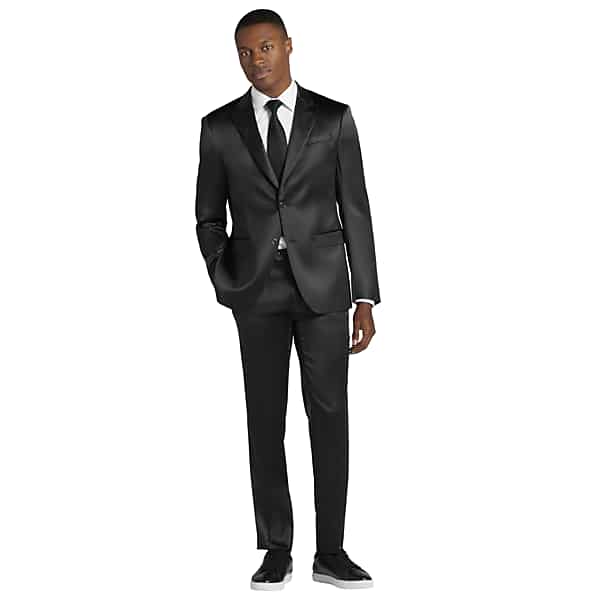 Egara Modern Fit Shiny Men's Suit Jacket Black Shiny - Size: 42 Long TMW36NB42310