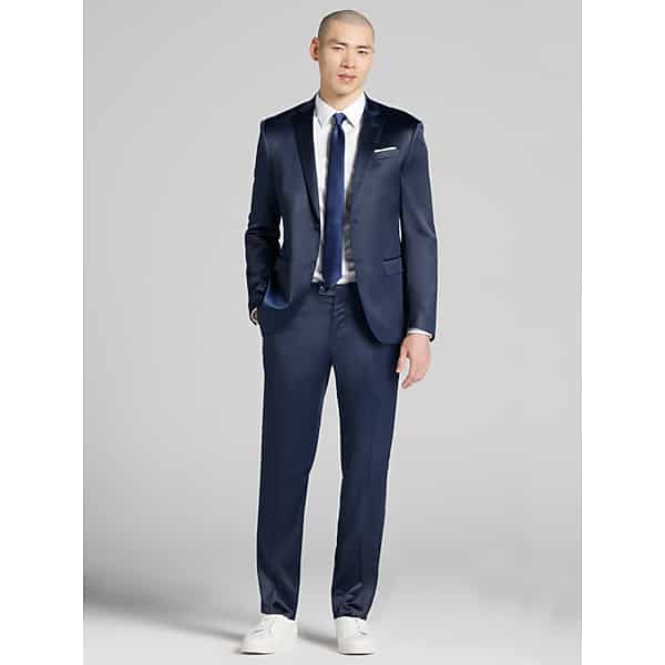 Egara Modern Fit Shiny Men's Suit Jacket Navy Shiny - Size: 42 Long TMW36UB42301