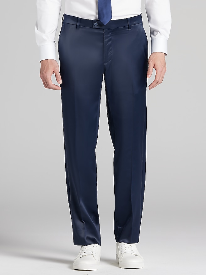 Egara Big & Tall Modern Fit Shiny Men's Suit Pants , Navy Shiny / Blue