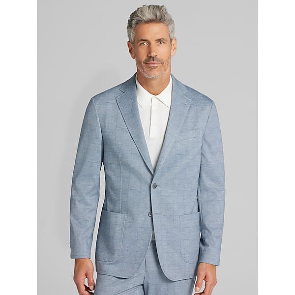 JOE Joseph Abboud Big & Tall Modern Fit Knit Men's Suit Jacket Lt Blue Plaid - Size: 52 Regular TMW371B52267