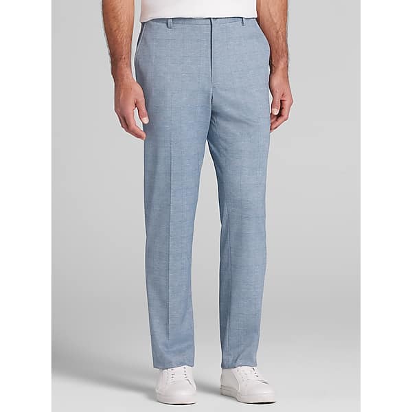 JOE Joseph Abboud Modern Fit Flat Front Knit Men's Suit Pants Lt Blue Plaid - Size: 34W x 34L TMW372B34F67