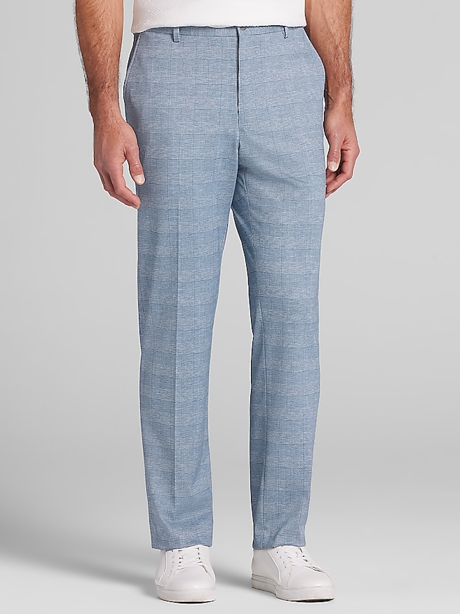 JOE Joseph Abboud Modern Fit Flat Front Knit Men's Suit Pants , Lt Blue Plaid