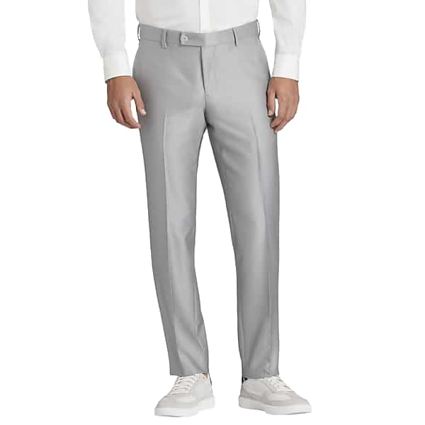 Egara Modern Fit Shiny Men's Suit Pants Pewter Shiny - Size: 38W x 34L