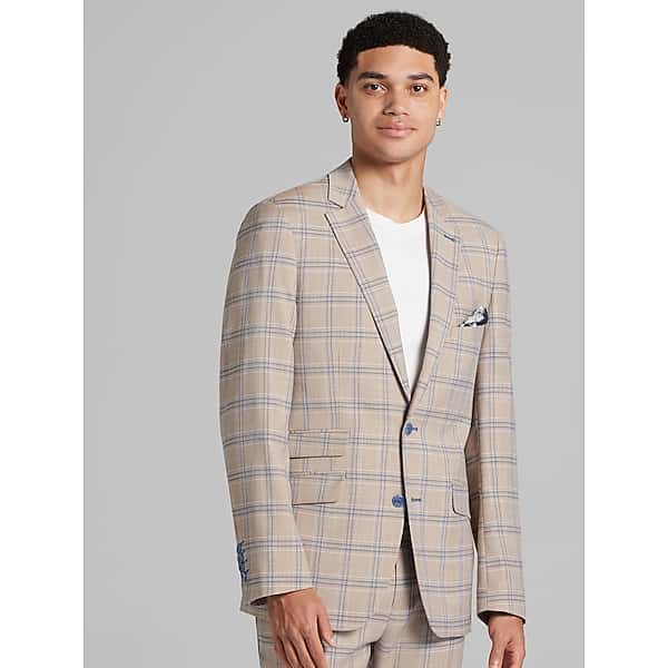 Paisley & Gray Men's Paisley & Amp; Gray Slim Fit Windowpane Suit Jacket Tan Blue Windowpane - Size: 40 Regular TMW37B140265
