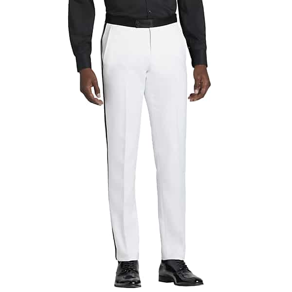 Egara Modern Fit Satin Trim Tuxedo Pants White - Size: 42W x 34L TMW37B742F49