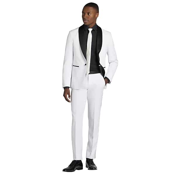 Egara Men's Skinny Fit Satin Shawl Tuxedo Jacket White - Size: 34 Regular TMW37BE34249
