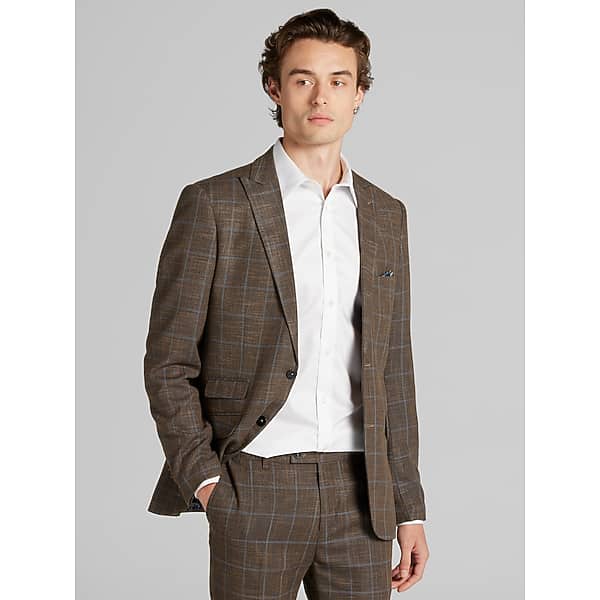 Paisley & Gray Men's Slim Fit Plaid Suit Jacket Brown Blue Plaid - Size: 42 Regular TMW37BK42263