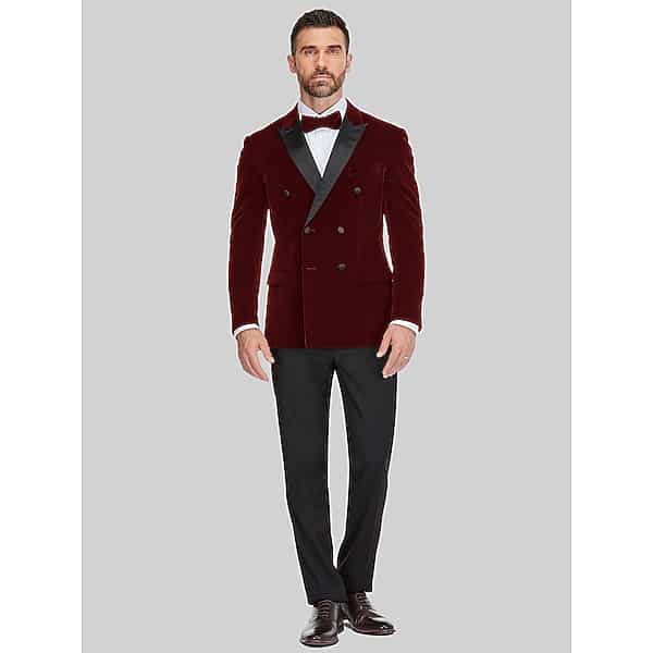 Gino Vitale Men's Slim Fit Double-Breasted Tuxedo Burgundy - Size: 46 Short