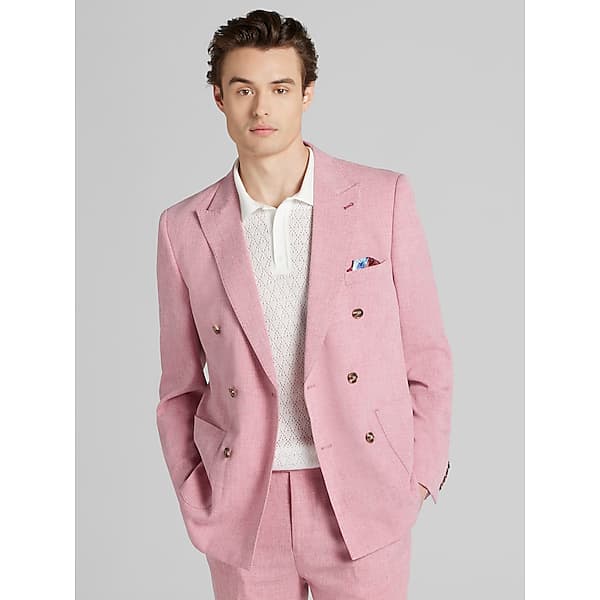 Paisley & Gray Big & Tall Men's Slim Fit Double-Breasted Suit Jacket Pink Melange - Size: 52 Regular TMW38BE52245
