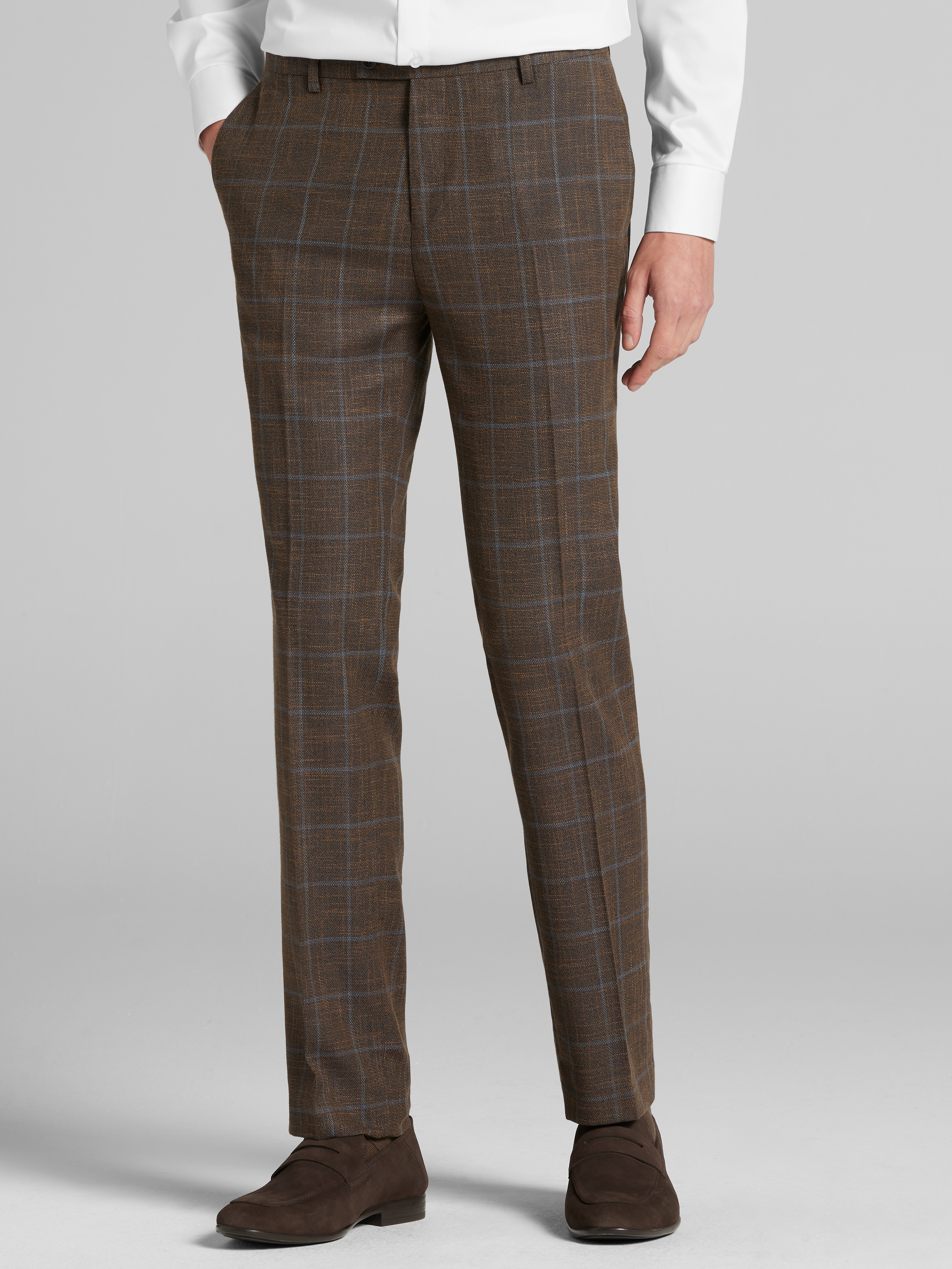 Paisley & Gray Slim Fit Suit Pants, Brown Blue Plaid | Men's Wearhouse