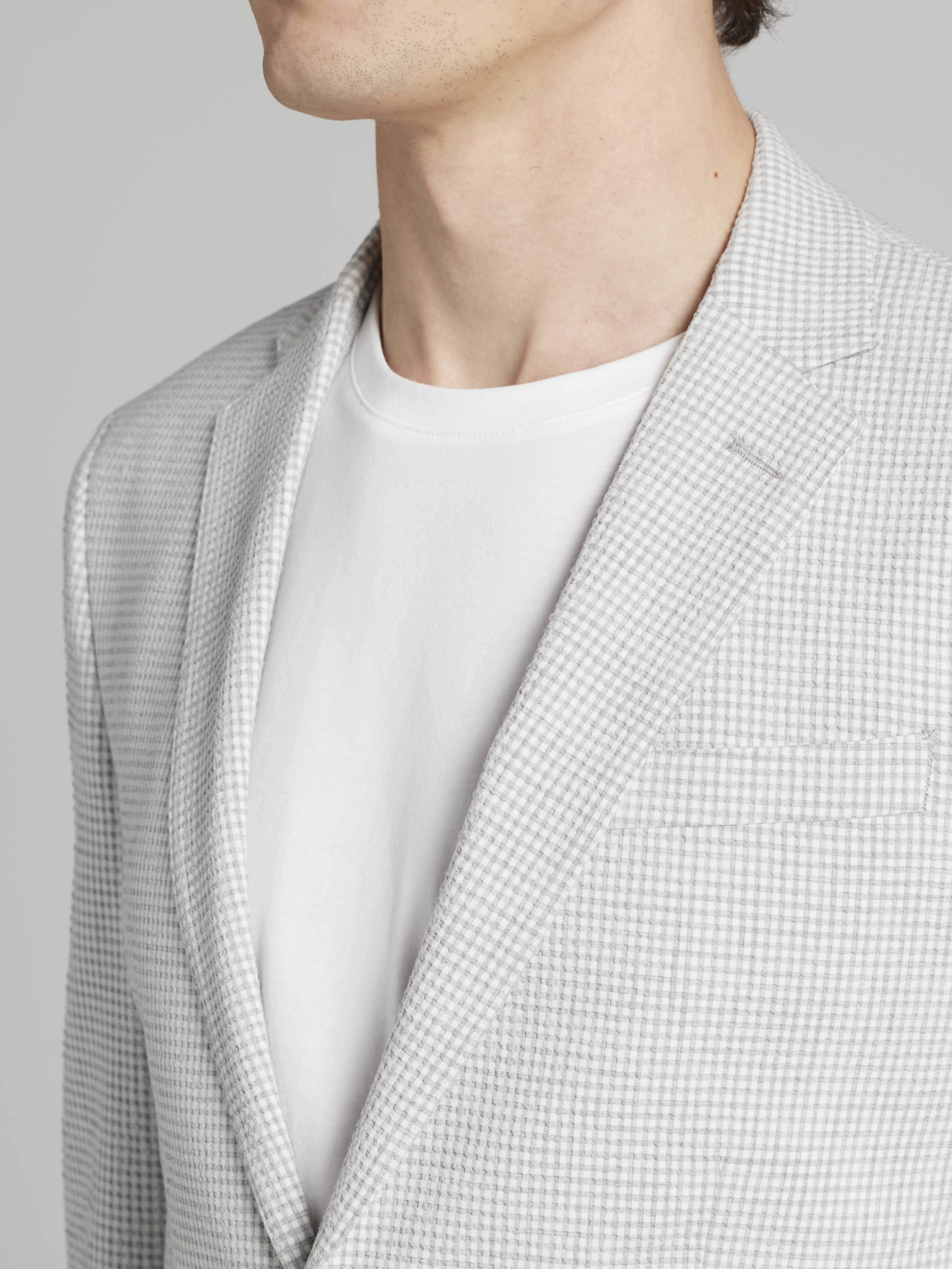 Skinny Fit Gingham Seersucker Suit Jacket