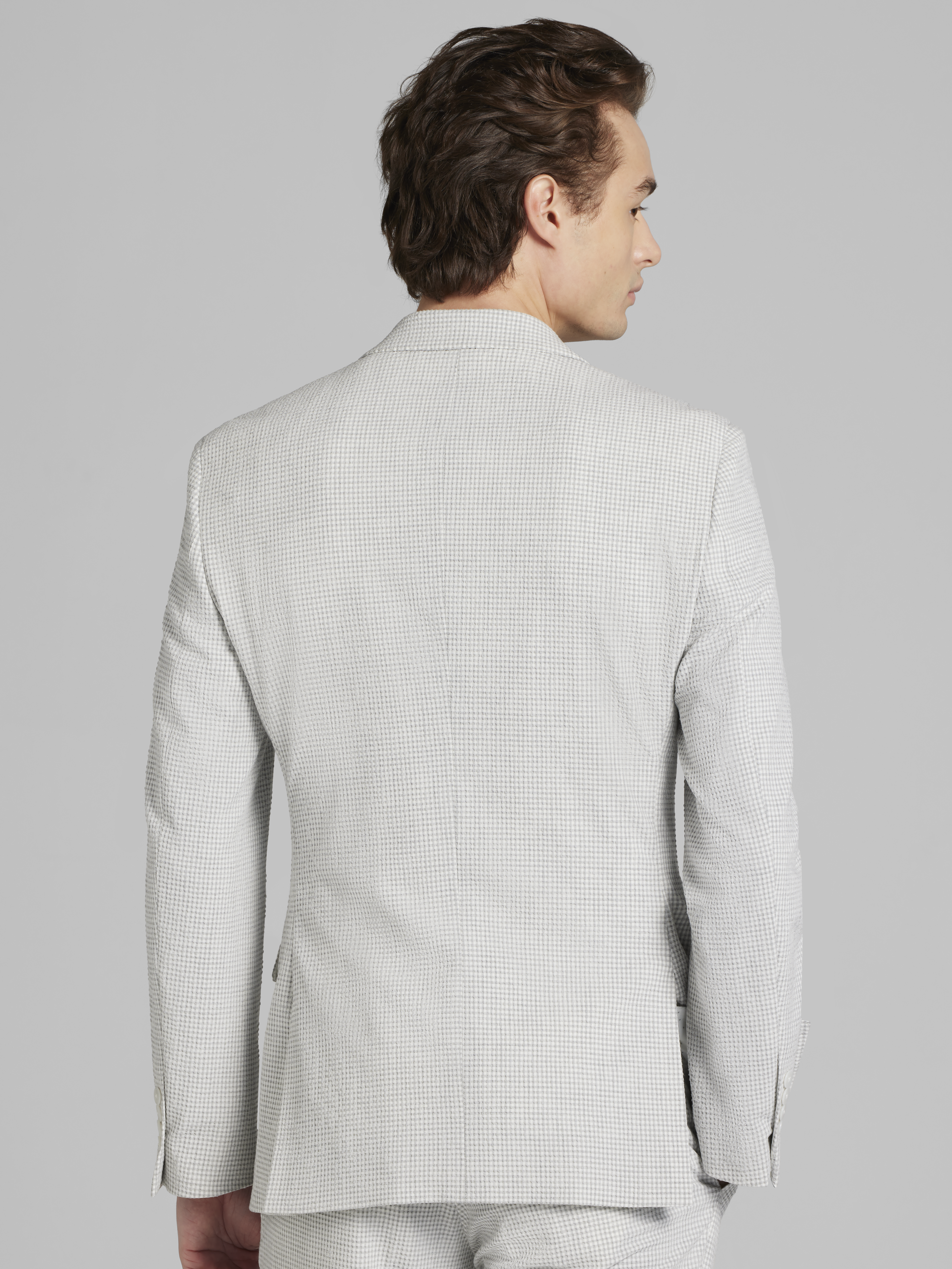 Skinny Fit Gingham Seersucker Suit Jacket