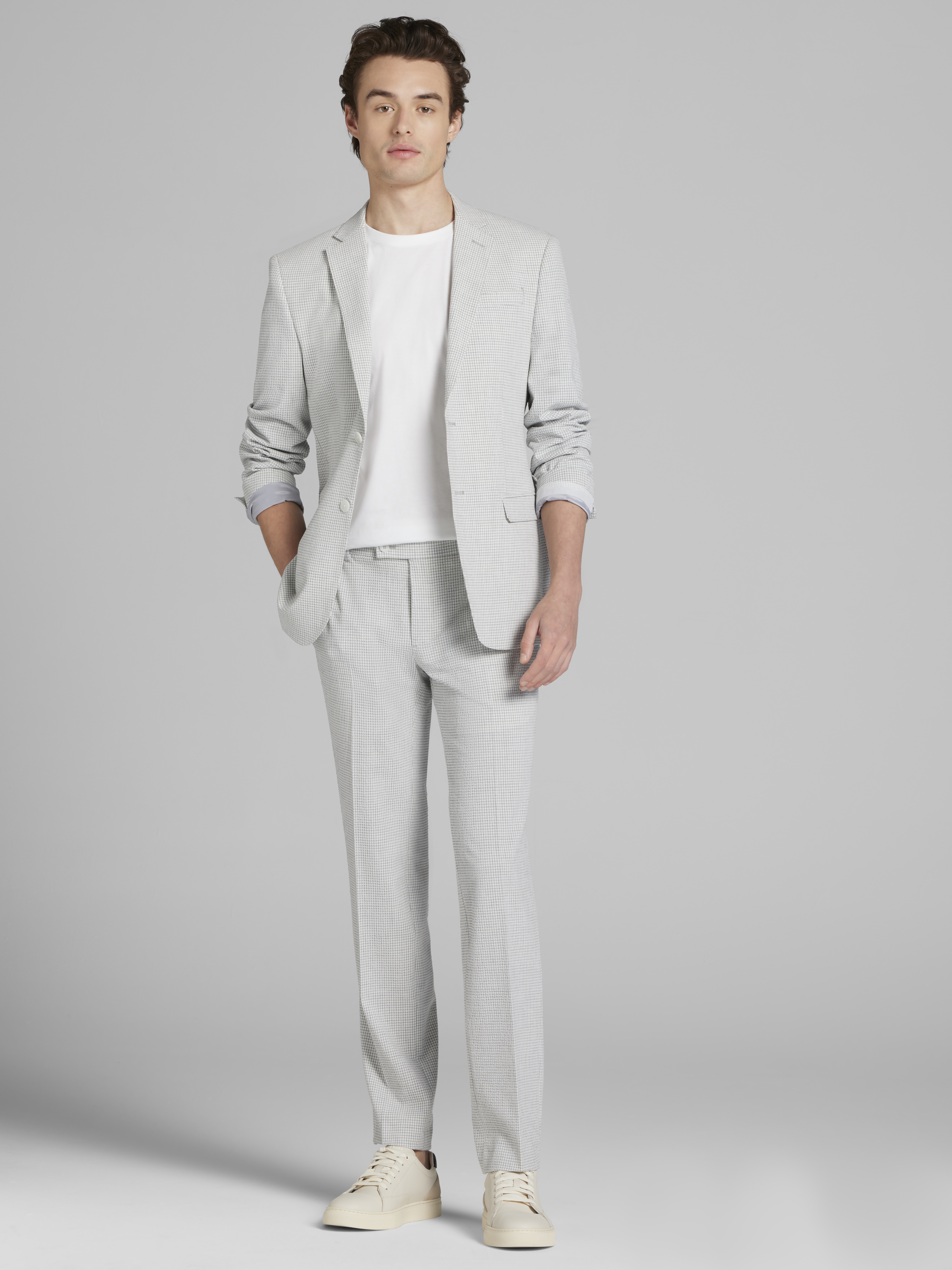 Skinny Fit Gingham Seersucker Suit Jacket
