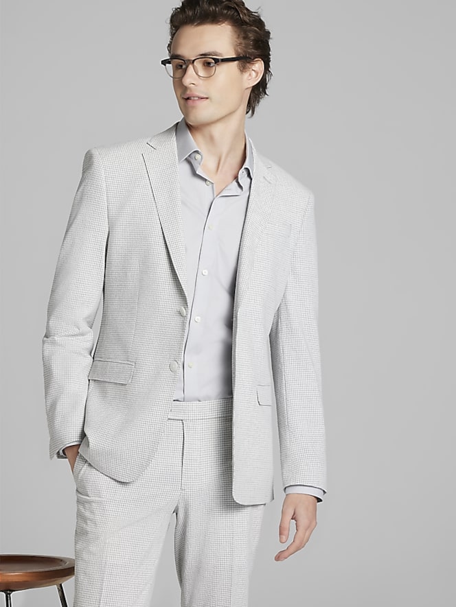 Egara Skinny Fit Gingham Seersucker Suit Jacket