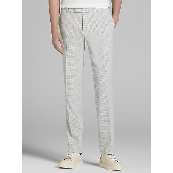 Egara Skinny Fit Gingham Seersucker Men's Suit Pants Grey/White - Size: 36W x 30L TMW38BW36095